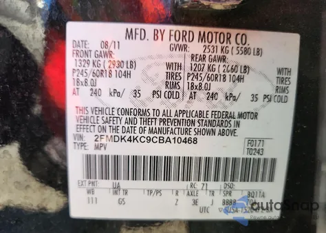 2012 Ford Edge Limited from USA, damaged, VIN 2FMDK4KC9CBA10468